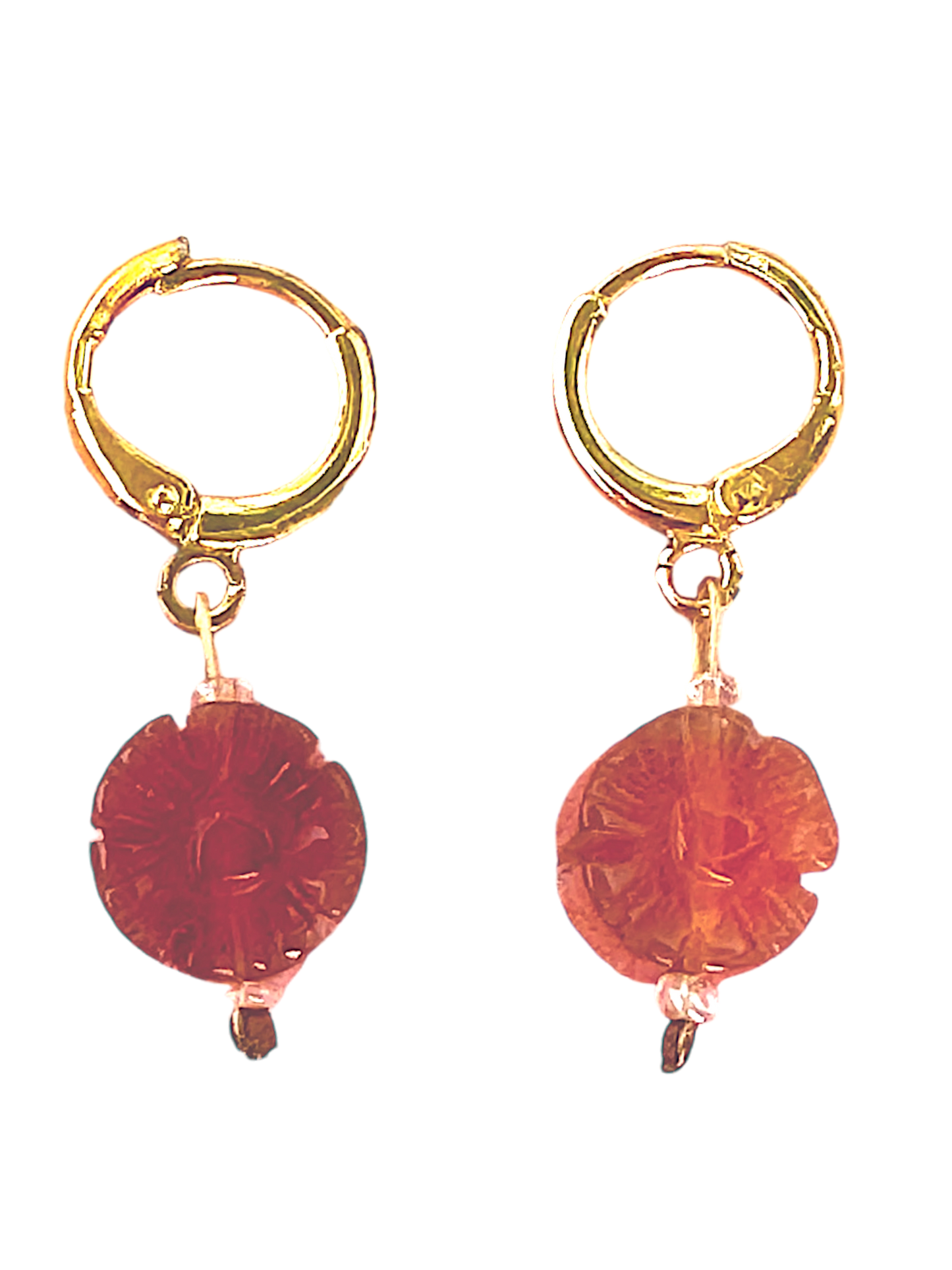 Carved Agate Flower Huggie-Hoops - Orange