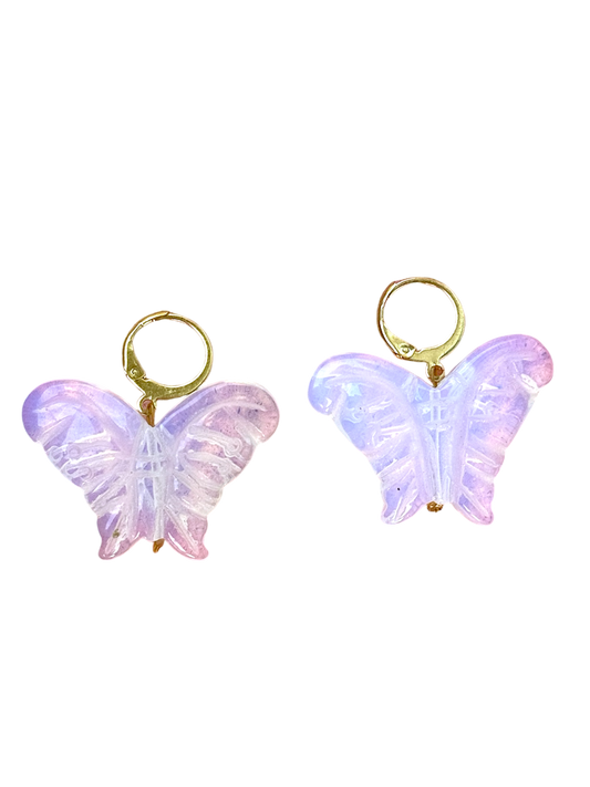 Carved Opalite Butterfly Huggie Hoops