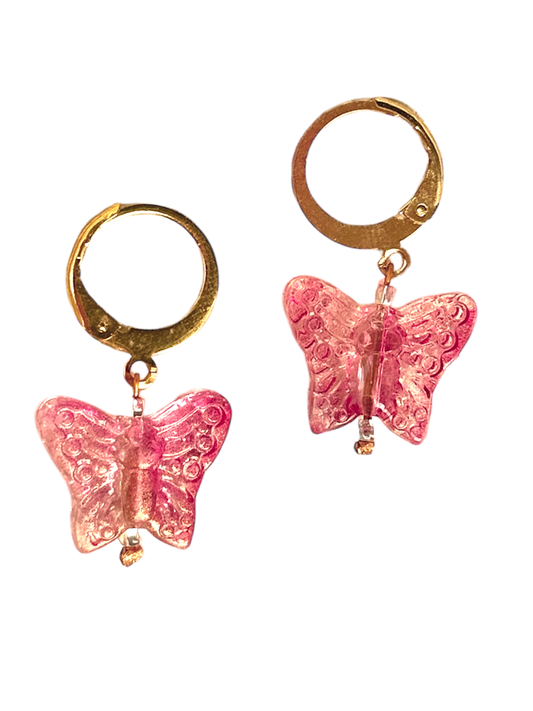 Acrylic Butterfly Huggie Hoops - Red